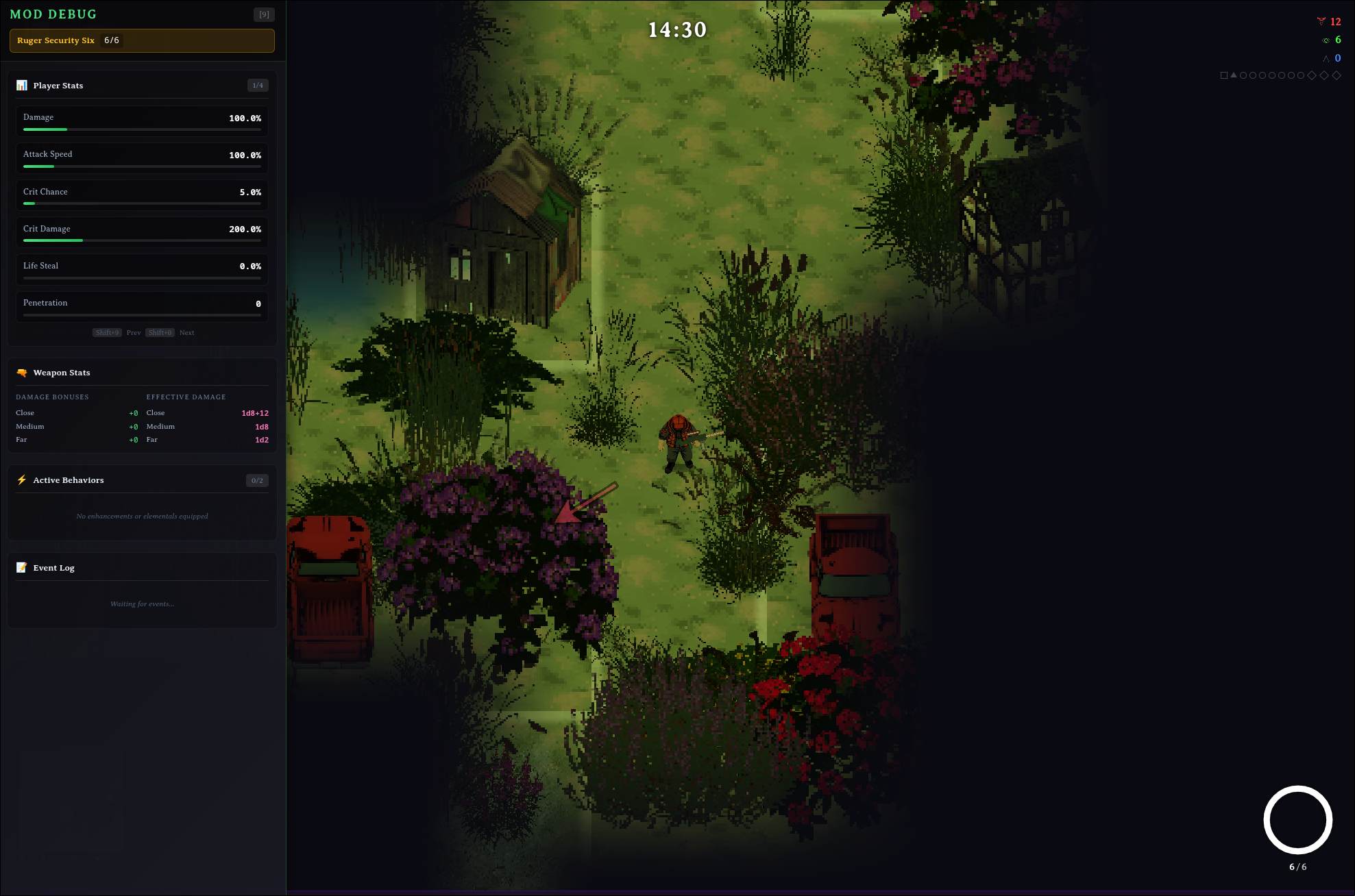 Prowling the overgrowth with the mod-debug overlay open